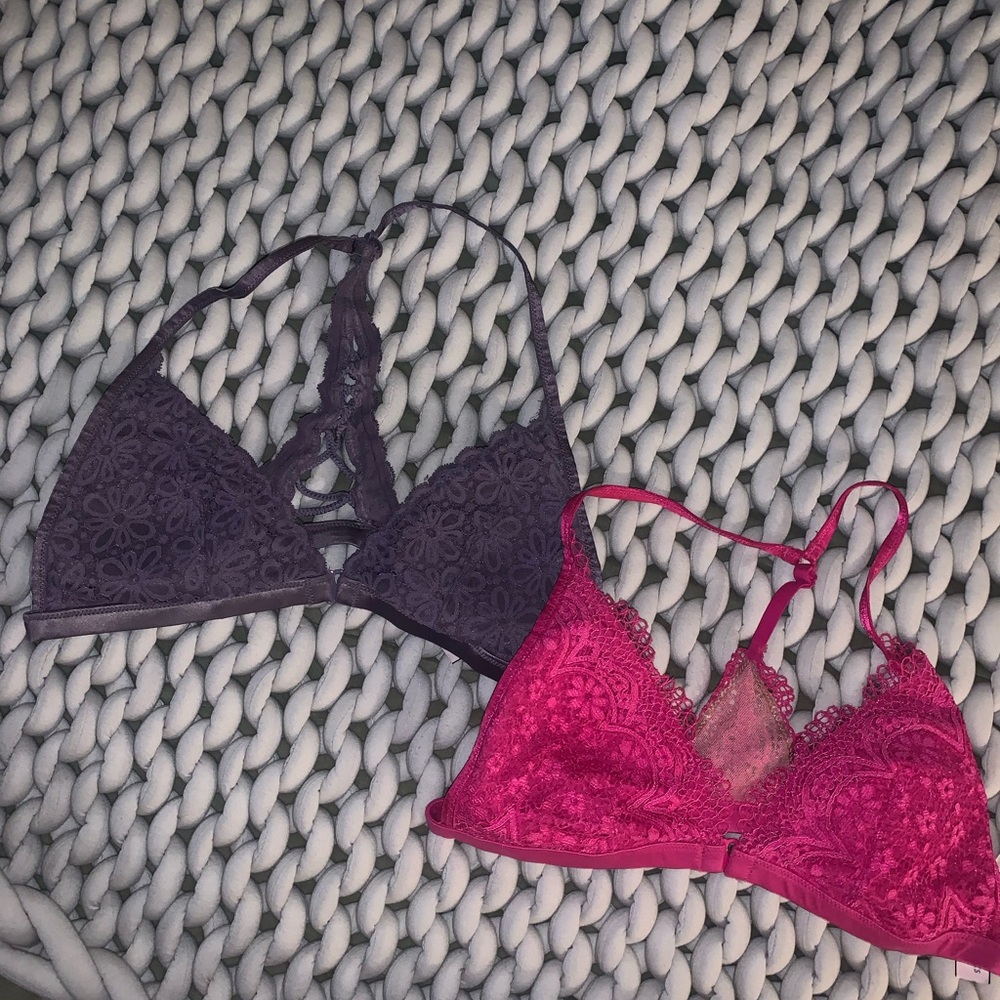 VS Lace Bralette Set - Purple and Pink